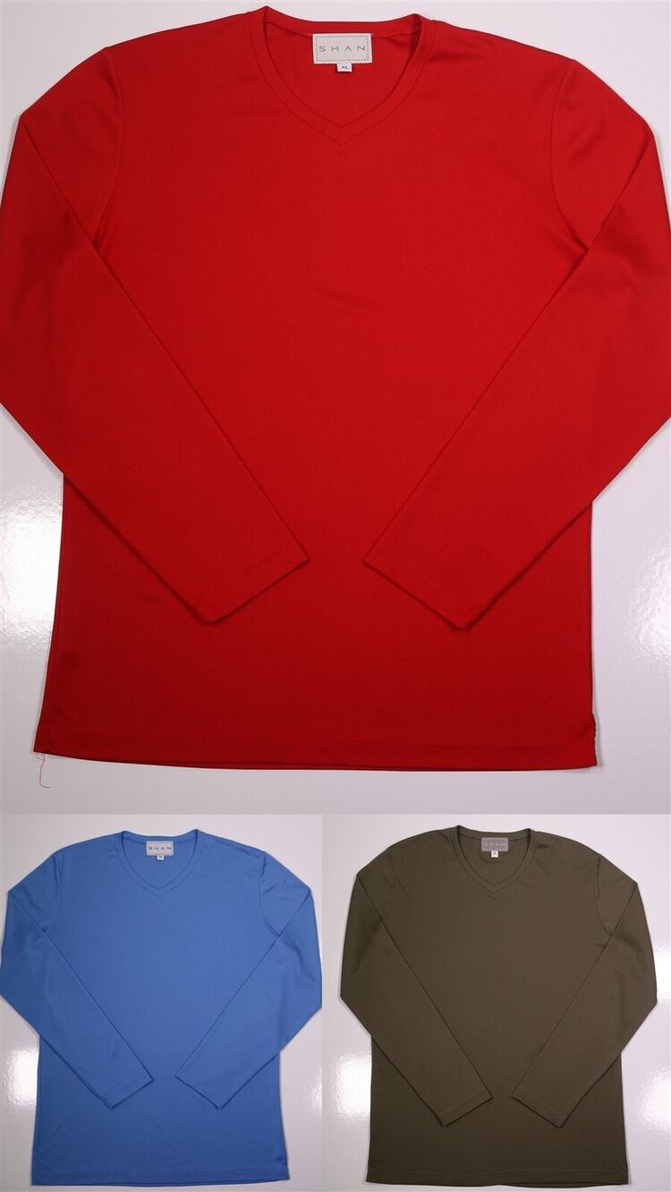 Shan Lot of 3 Long Sleeve Performance V-Neck T-Shirts Men's XL